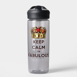 SlipperyJoe's keep calm fabulous golden crown red  Water Bottle