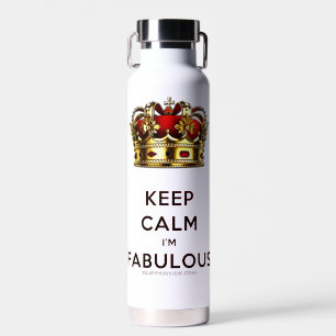 SlipperyJoe's keep calm fabulous golden crown red  Water Bottle