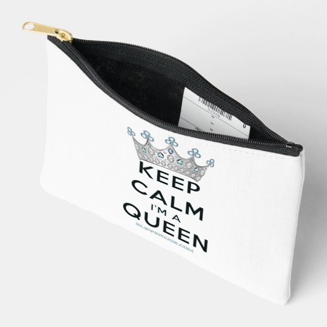 SlipperyJoe's keep calm queen polished silver crow Accessory Pouch (Open)