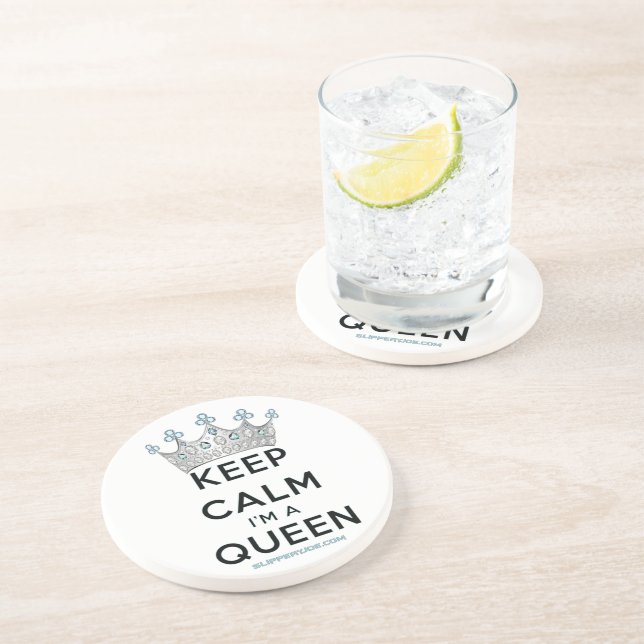 SlipperyJoe's keep calm queen polished silver crow Coaster (Side)