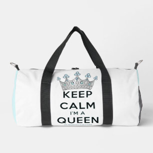 SlipperyJoe's keep calm queen polished silver crow Duffle Bag