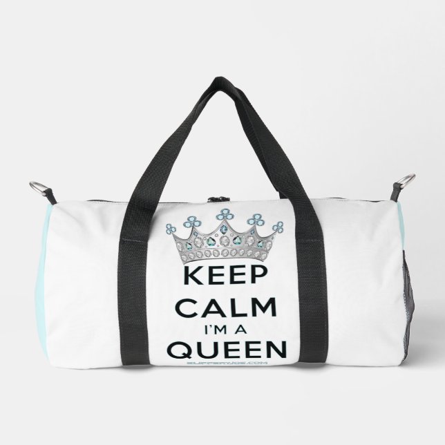 SlipperyJoe's keep calm queen polished silver crow Duffle Bag (Front)