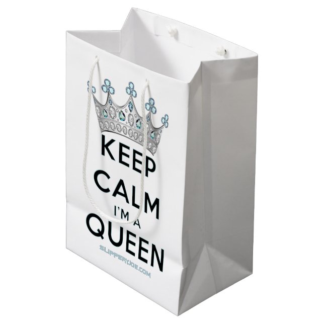 SlipperyJoe's keep calm queen polished silver crow Medium Gift Bag (Front Angled)
