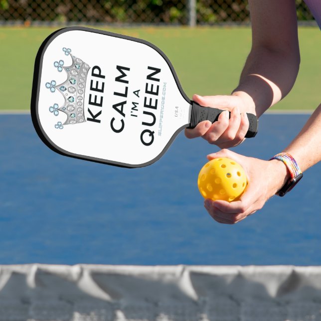 SlipperyJoe's keep calm queen polished silver crow Pickleball Paddle (Insitu)