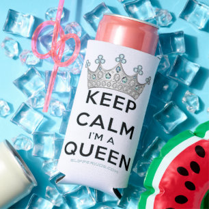 SlipperyJoe's keep calm queen polished silver crow Seltzer Can Cooler