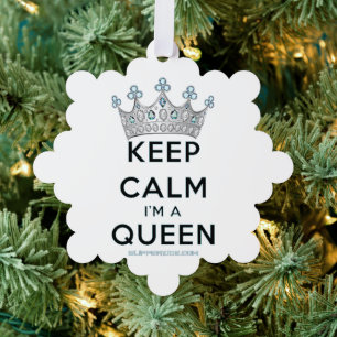 SlipperyJoe's keep calm queen polished silver crow Tree Decoration Card