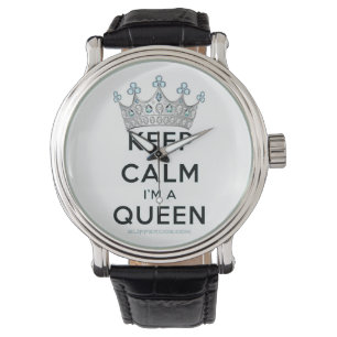 SlipperyJoe's keep calm queen polished silver crow Watch