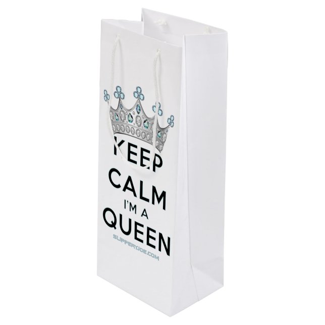 SlipperyJoe's keep calm queen polished silver crow Wine Gift Bag (Front Angled)