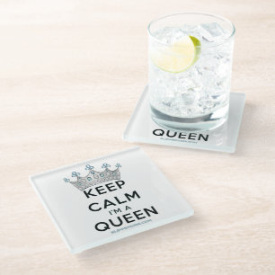 SlipperyJoe's Keep Calm Queen royal crown jewels a Glass Coaster