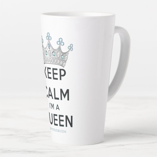 SlipperyJoe's Keep Calm Queen royal crown jewels a Latte Mug (Right Angle)