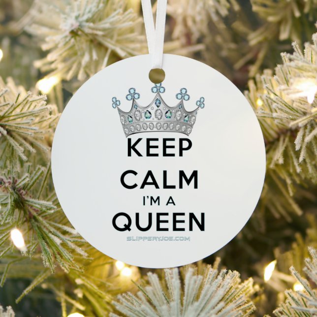 SlipperyJoe's Keep Calm Queen royal crown jewels a Metal Tree Decoration (Insitu)