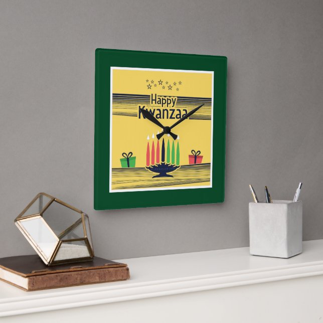 SlipperyJoe's Kwanzaa warm celebratory tone tradit Square Wall Clock (Office)