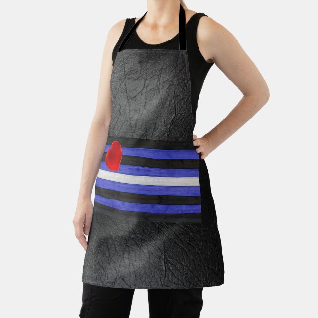 SlipperyJoe's leather pride flag black royal blue  Apron (Insitu)