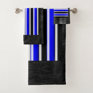 SlipperyJoe's leather pride flag black royal blue  Bath Towel Set