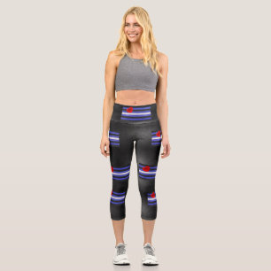 SlipperyJoe's leather pride flag black royal blue  Capri Leggings
