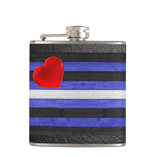 SlipperyJoe's leather pride flag black royal blue  Hip Flask (Front)