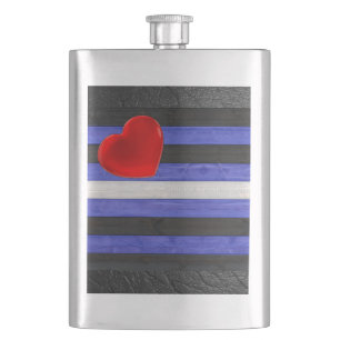 SlipperyJoe's leather pride flag black royal blue Hip Flask