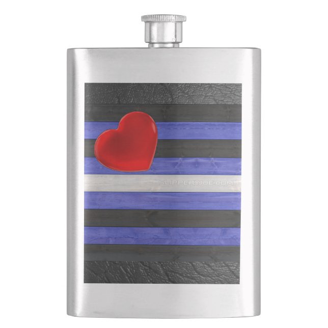 SlipperyJoe's leather pride flag black royal blue  Hip Flask (Front)