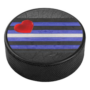 SlipperyJoe's leather pride flag black royal blue Hockey Puck