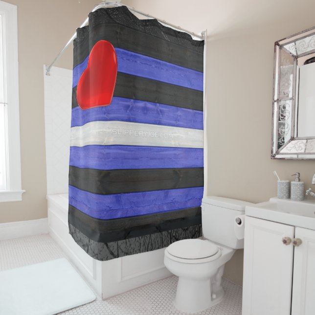 SlipperyJoe's leather pride flag black royal blue  Shower Curtain (In Situ)