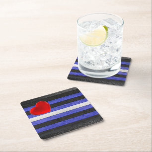SlipperyJoe's leather pride flag black royal blue  Square Paper Coaster