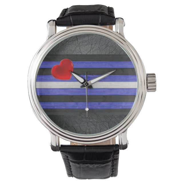 SlipperyJoe's leather pride flag black royal blue  Watch (Front)