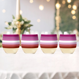 SlipperyJoe's lesbian pride flag feminine communit Stemless Wine Glass
