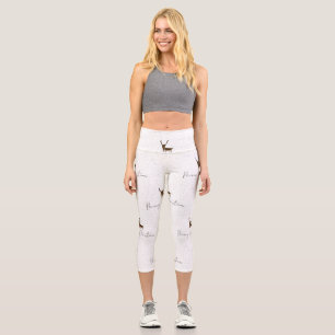 SlipperyJoe's line art silhouette reindeer minimal Capri Leggings