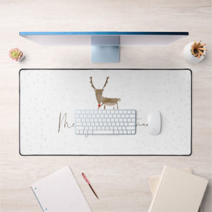 SlipperyJoe's line art silhouette reindeer minimal Desk Mat