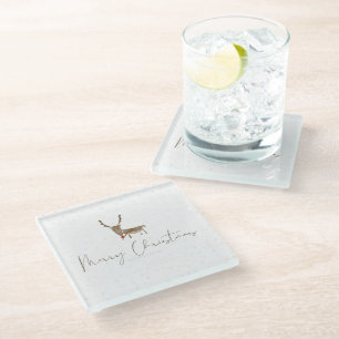 SlipperyJoe's line art silhouette reindeer minimal Glass Coaster