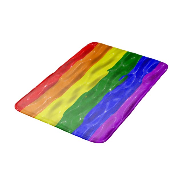 SlipperyJoe's liquid gloss pride flag red orange y Bath Mat (Angled)