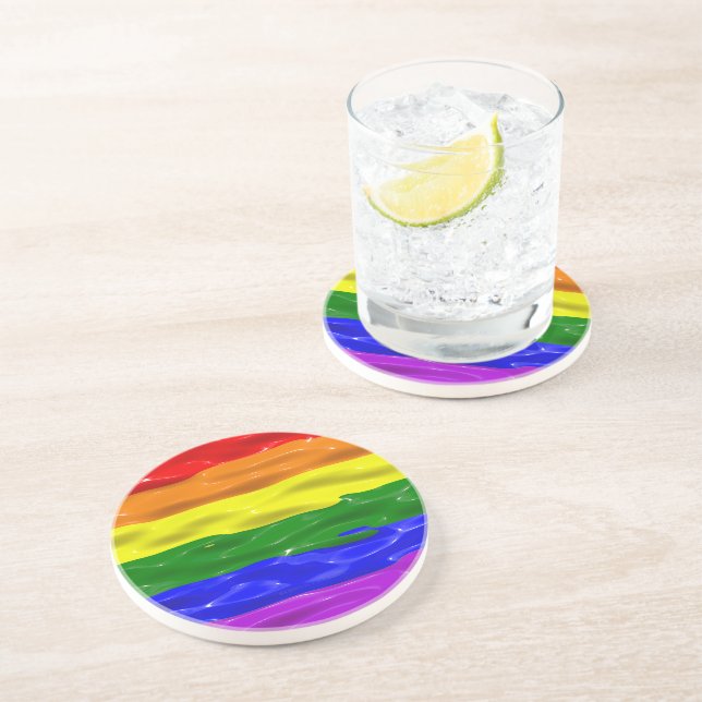 SlipperyJoe's liquid gloss pride flag red orange y Coaster (Side)