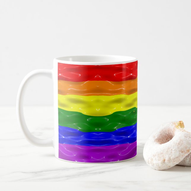 SlipperyJoe's liquid gloss pride flag red orange y Coffee Mug (With Donut)