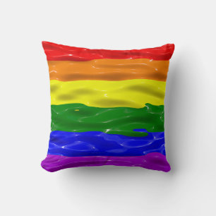 SlipperyJoe's liquid gloss pride flag red orange y Cushion