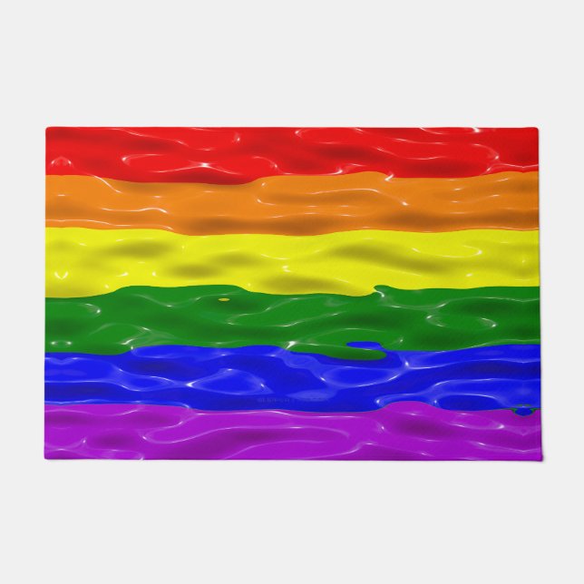 SlipperyJoe's liquid gloss pride flag red orange y Doormat (Front)
