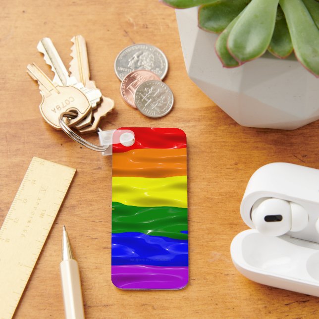 SlipperyJoe's liquid gloss pride flag red orange y Key Ring (Desk)