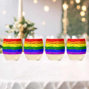 SlipperyJoe's liquid gloss pride flag red orange y Stemless Wine Glass