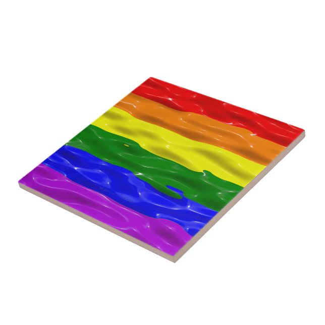 SlipperyJoe's liquid gloss pride flag red orange y Tile (Side)