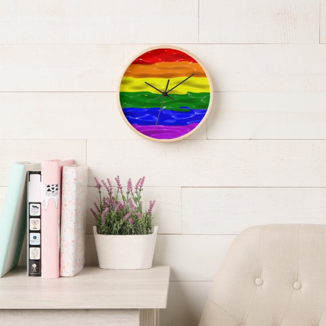 SlipperyJoe's liquid shimmer rainbow pride colours Clock (Reading Room)