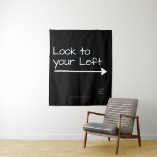 SlipperyJoe's look left funny stark white arrow pl Tapestry