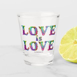 SlipperyJoe's love is love spray paint gay pride c Shot Glass
