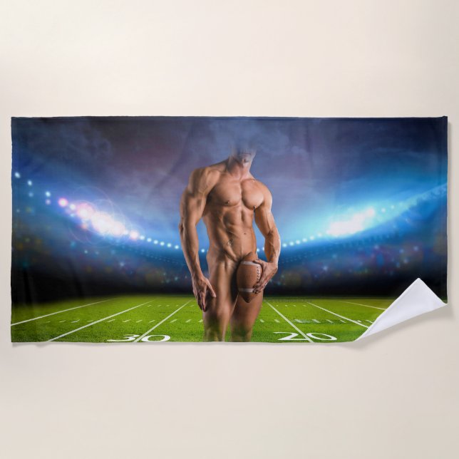 SlipperyJoe's Man abs shirtless sexy muscles footb Beach Towel (Front)