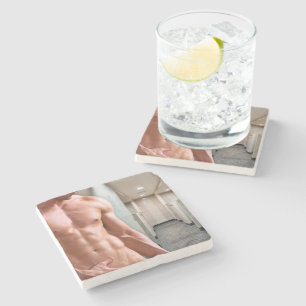 SlipperyJoe's Man sixpack sexy muscles locker room Stone Coaster