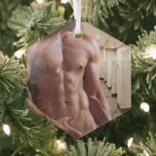 SlipperyJoe's Man sixpack shirtless sexy muscular  Glass Tree Decoration