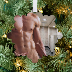 SlipperyJoe's Man sixpack shirtless sexy six pack  Tree Decoration Card