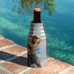 SlipperyJoe's Man towel broken white brick wall ba Bottle Cooler