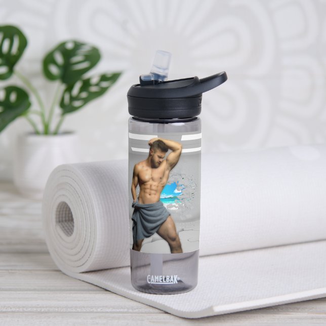 SlipperyJoe's Man towel broken white brick wall ba Water Bottle (Yoga)