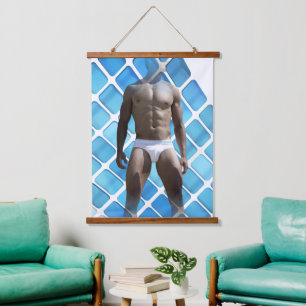 SlipperyJoe's Man underwear 6-pack chest abs male  Hanging Tapestry