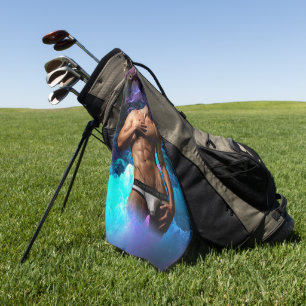 SlipperyJoe's Man underwear bulge purple blue abst Golf Towel