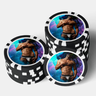 SlipperyJoe's Man underwear bulge purple blue abst Poker Chips